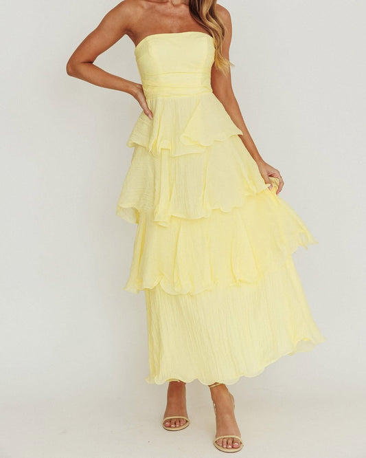 GIAVANA STRAPLESS LAYERED MIDI DRESS