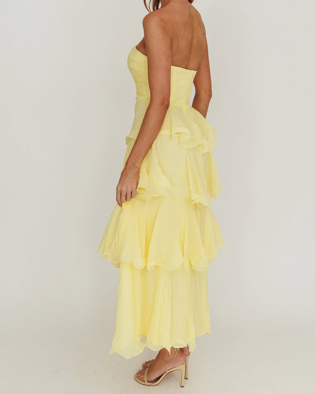 GIAVANA STRAPLESS LAYERED MIDI DRESS