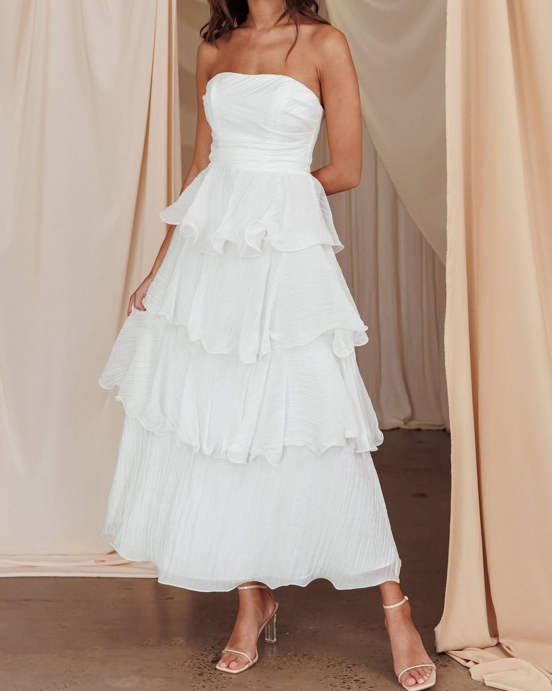 GIAVANA STRAPLESS LAYERED MIDI DRESS