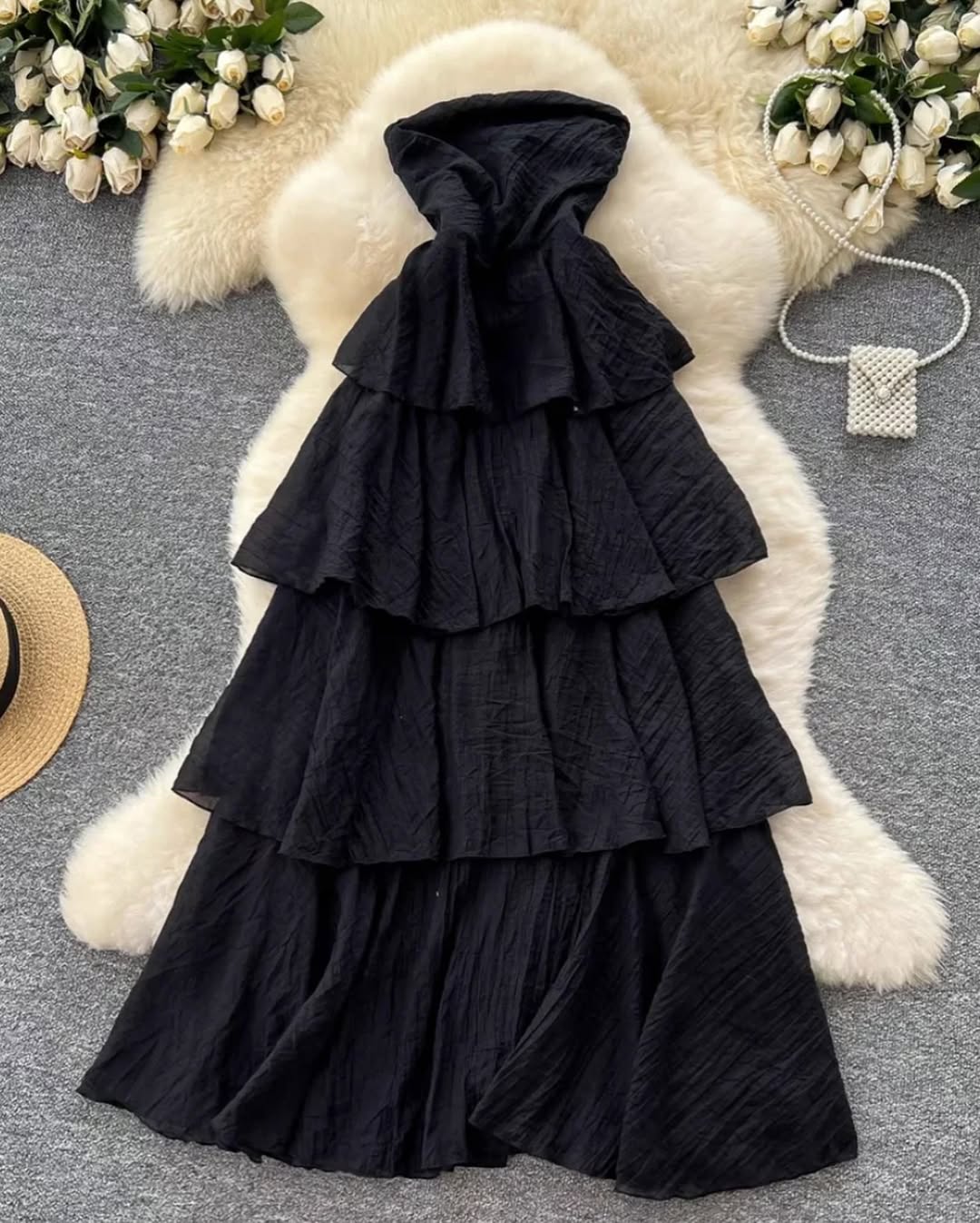 GIAVANA STRAPLESS LAYERED MIDI DRESS