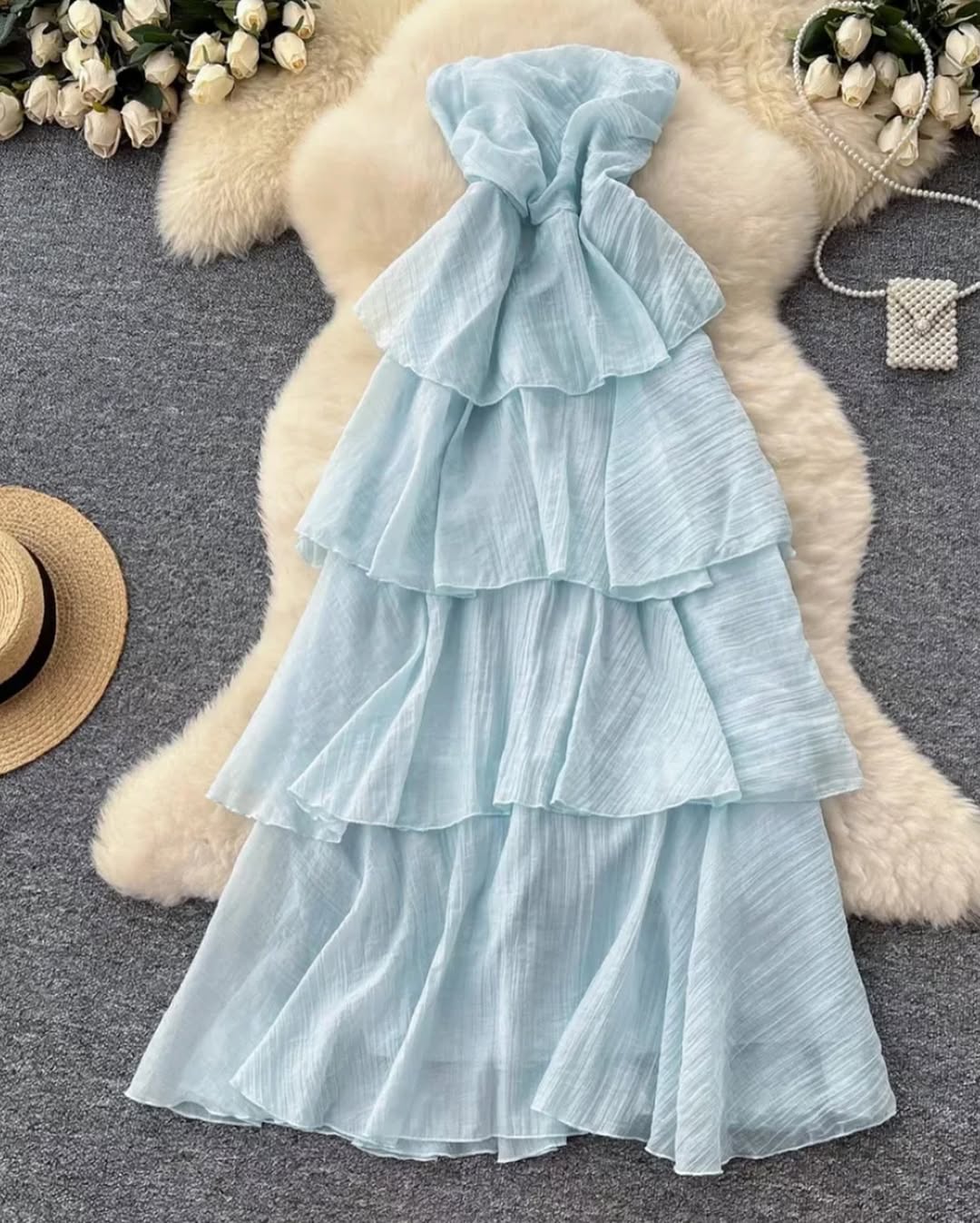 GIAVANA STRAPLESS LAYERED MIDI DRESS
