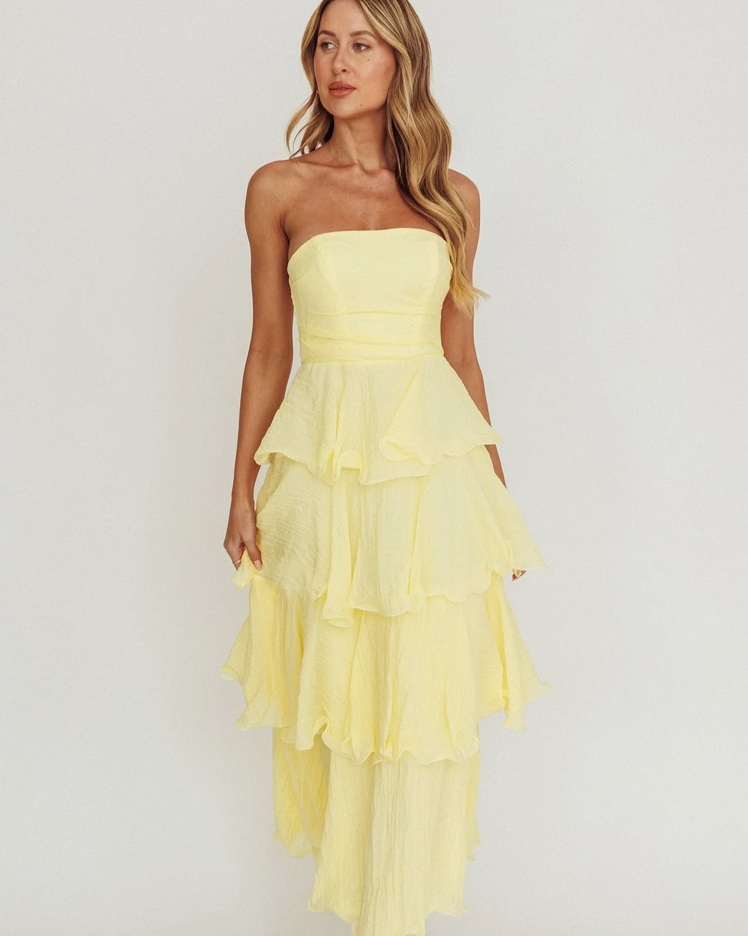 GIAVANA STRAPLESS LAYERED MIDI DRESS