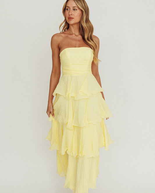 GIAVANA STRAPLESS LAYERED MIDI DRESS