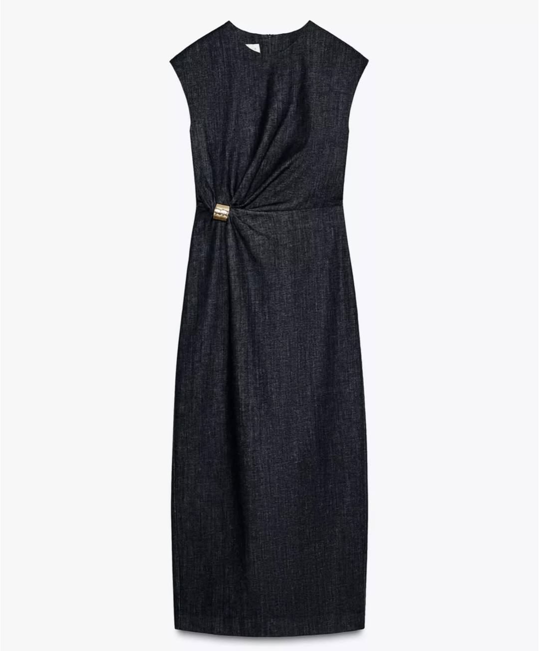 Gold Applique Denim Midi Dress