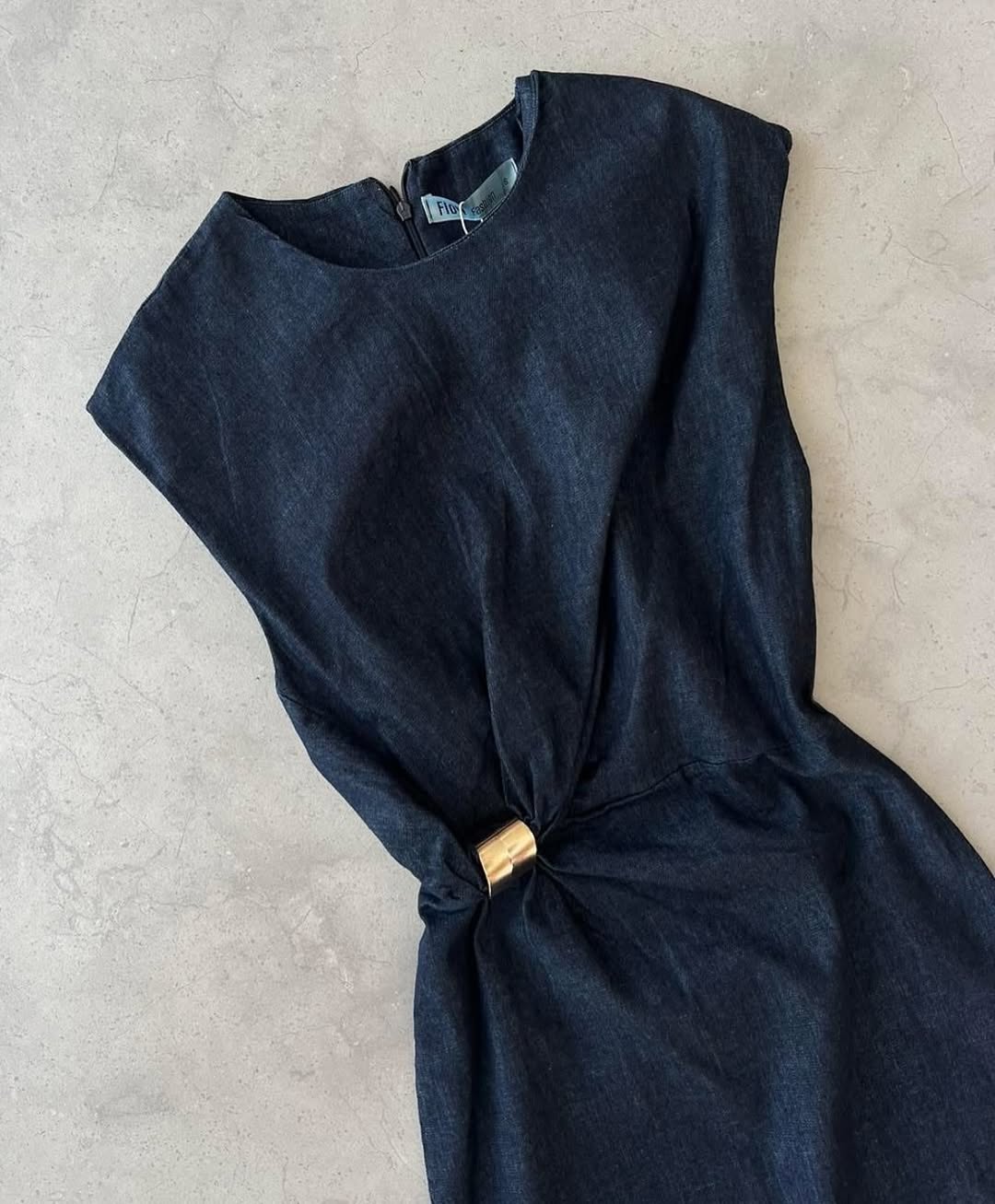 Gold Applique Denim Midi Dress
