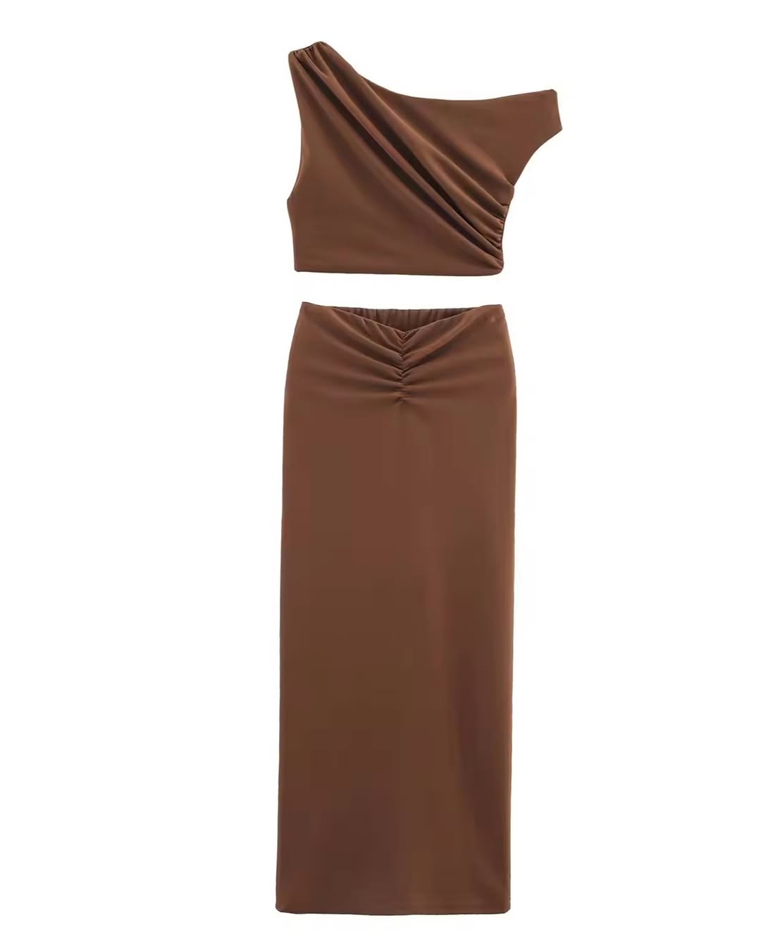 Graciela Asymmetric Crop Top with Gathered Skirt Twin Set