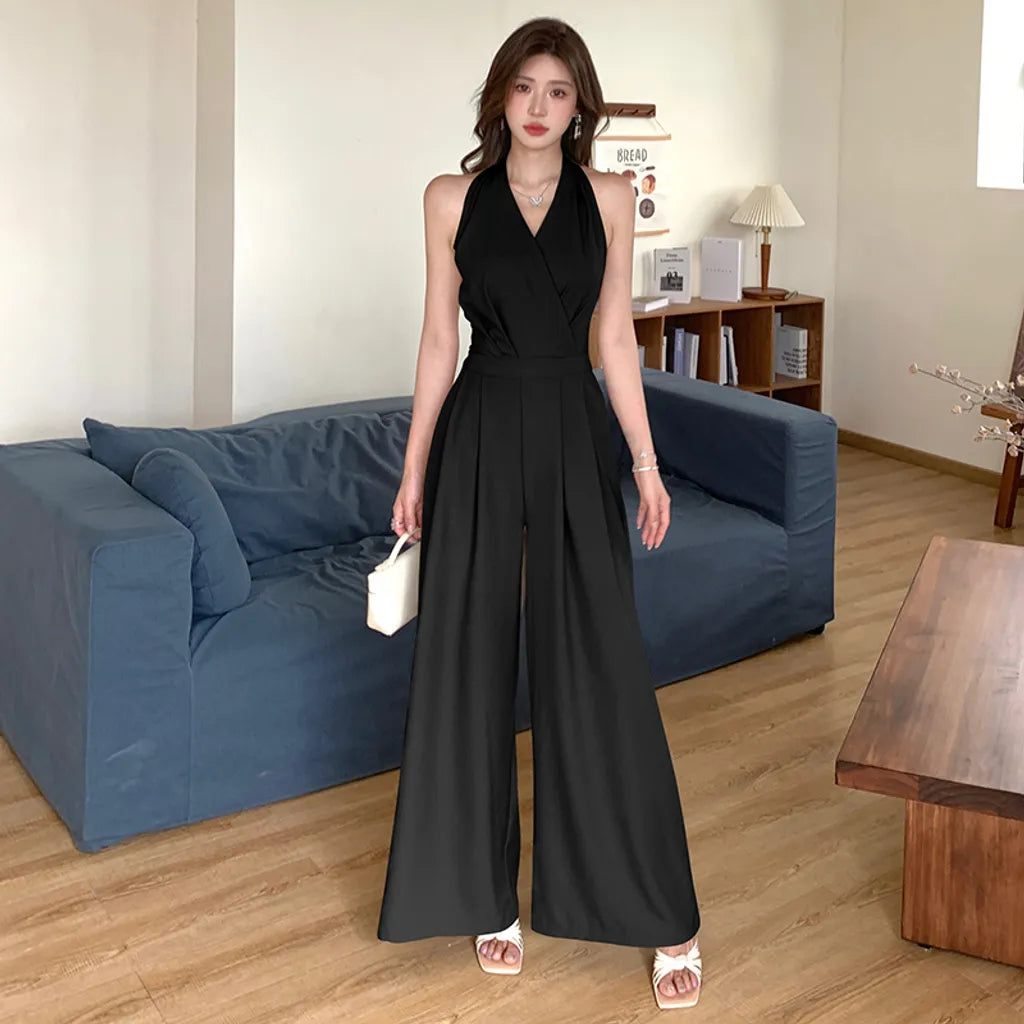 HALTER BACKLESS WIDE LEG JUMPSUIT