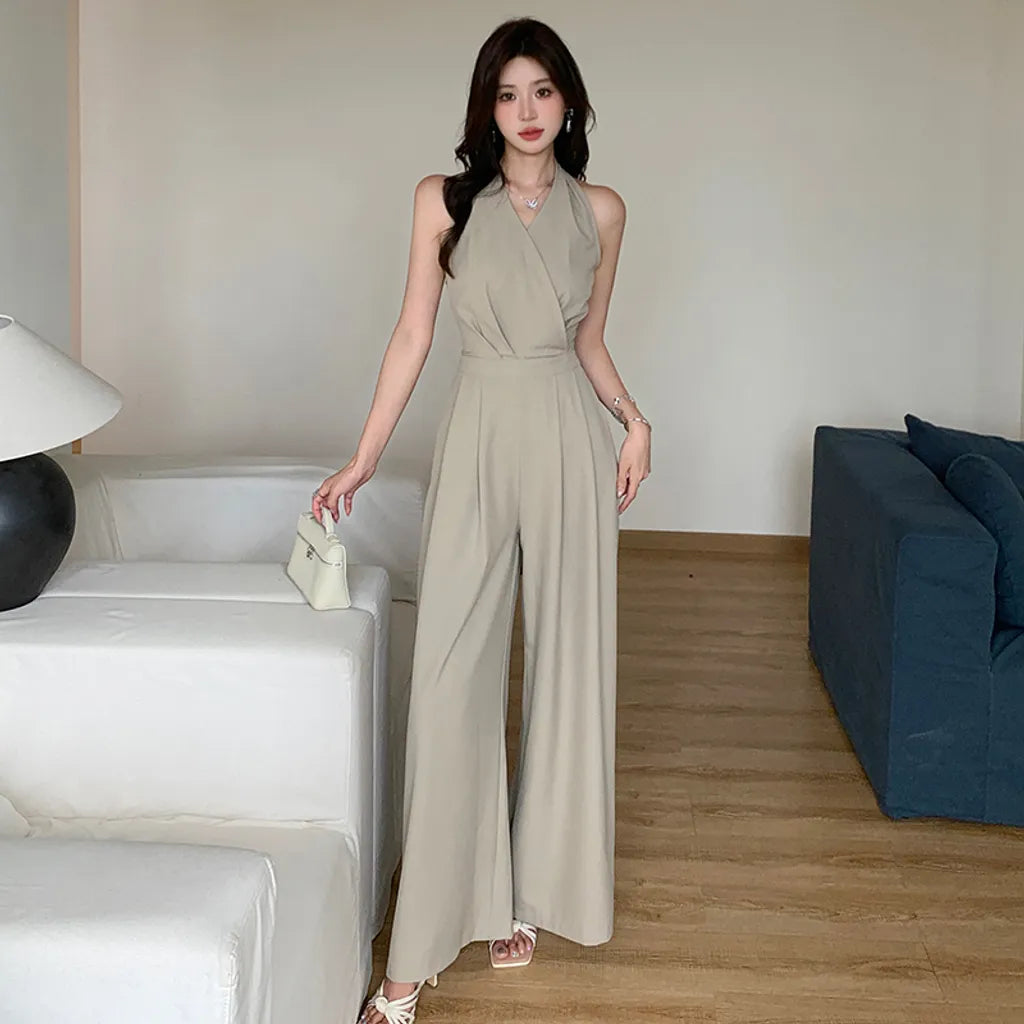 HALTER BACKLESS WIDE LEG JUMPSUIT