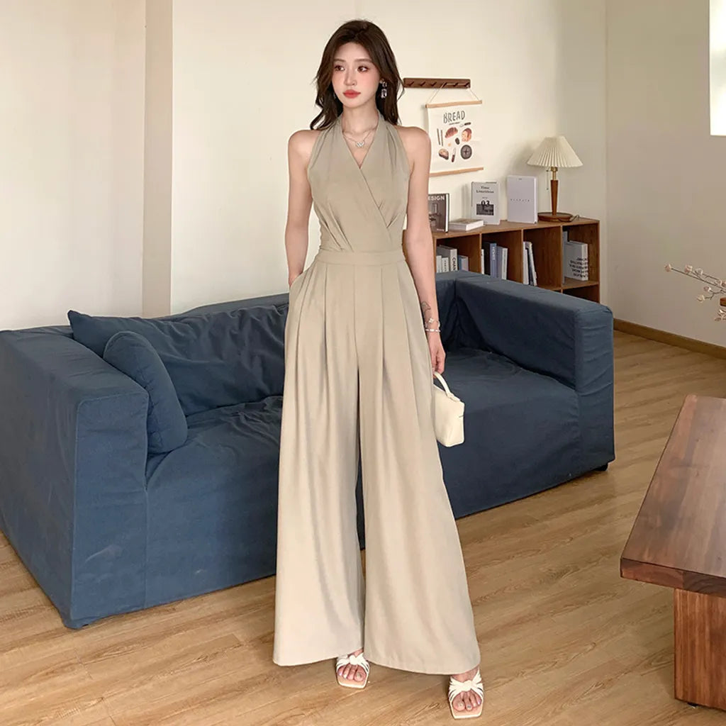 HALTER BACKLESS WIDE LEG JUMPSUIT