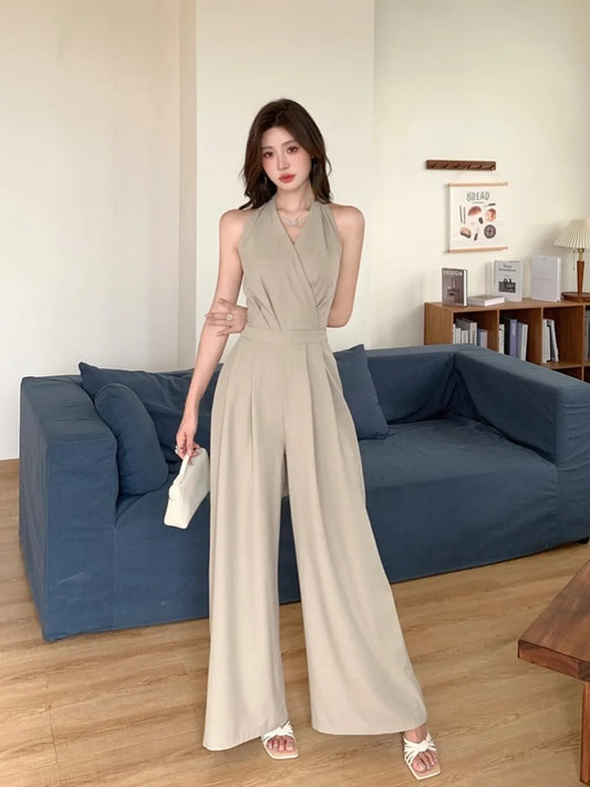 HALTER BACKLESS WIDE LEG JUMPSUIT