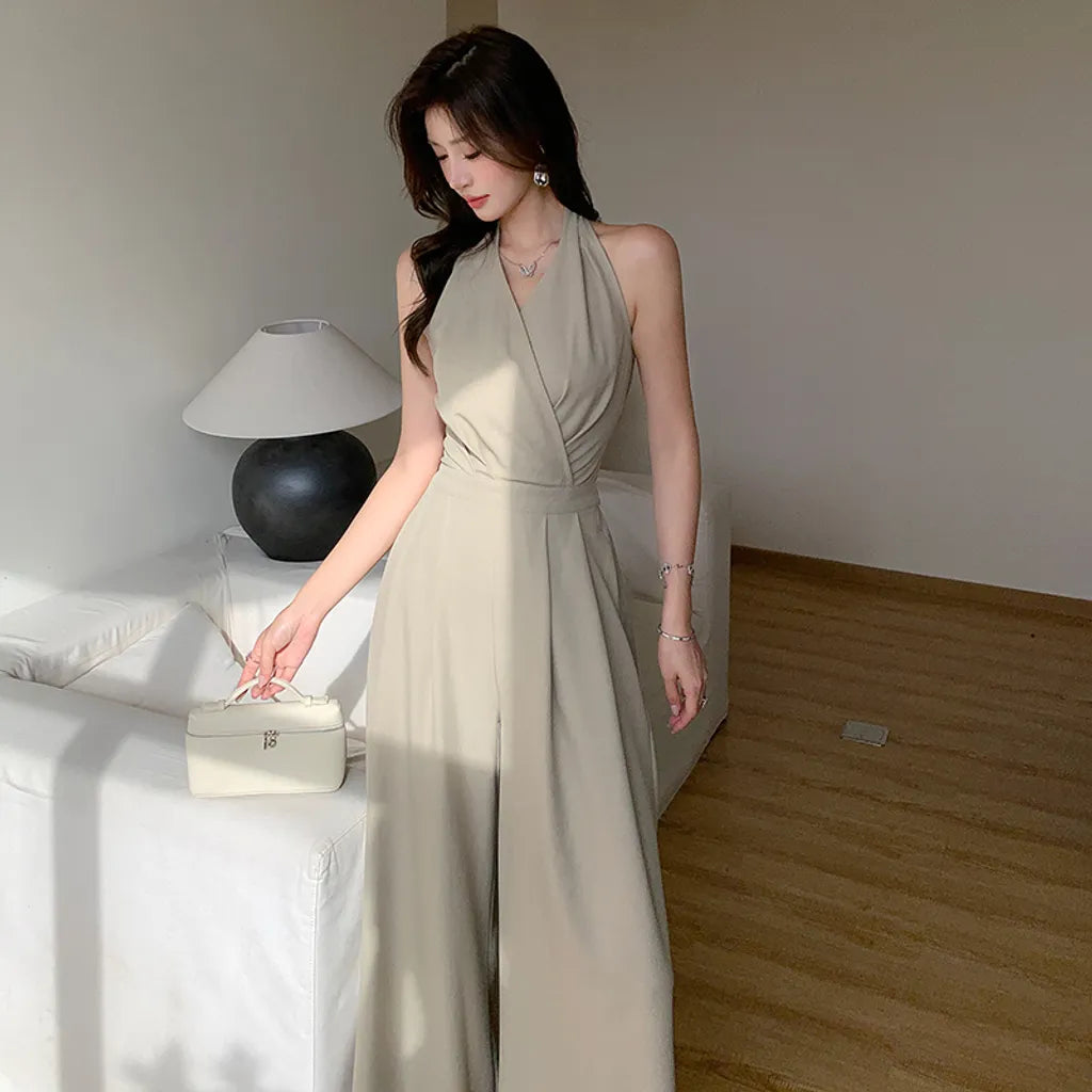 HALTER BACKLESS WIDE LEG JUMPSUIT
