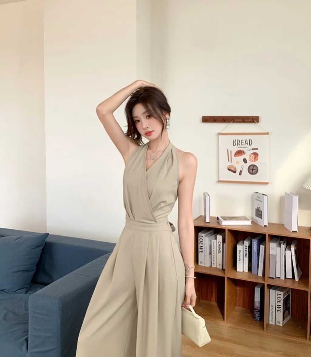 HALTER BACKLESS WIDE LEG JUMPSUIT