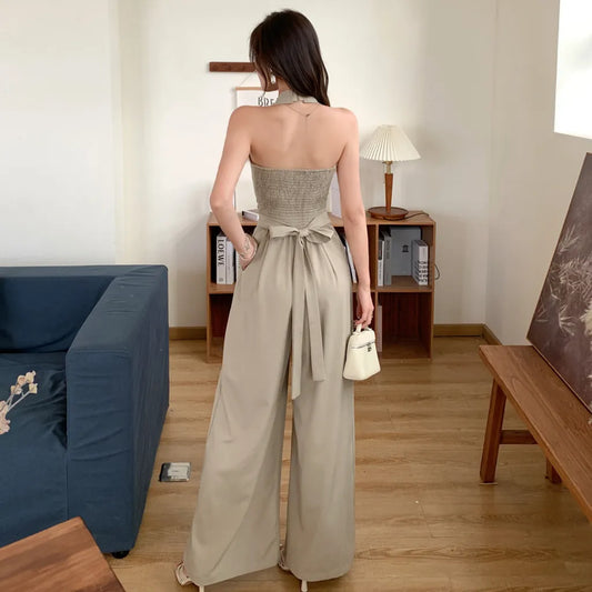 HALTER BACKLESS WIDE LEG JUMPSUIT