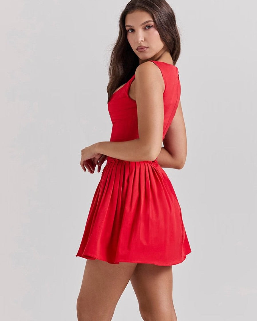 HOOK & EYE DROP WAIST PLEATED CORSET SUMMER MINI SUNDRESS