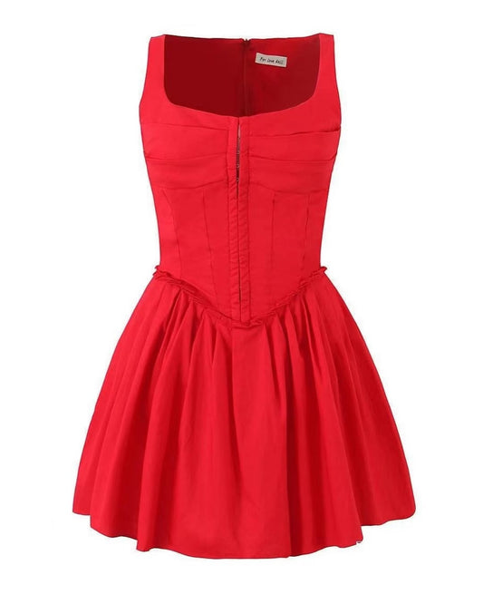 HOOK & EYE DROP WAIST PLEATED CORSET SUMMER MINI SUNDRESS