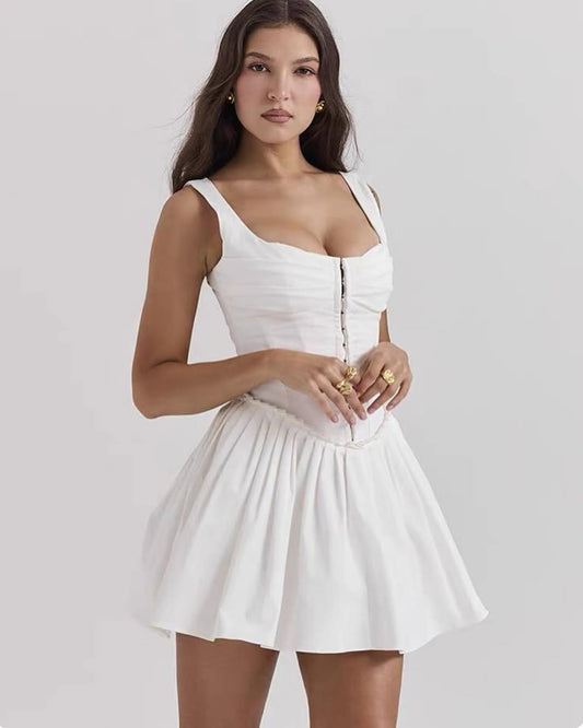 HOOK & EYE DROP WAIST PLEATED CORSET SUMMER MINI SUNDRESS