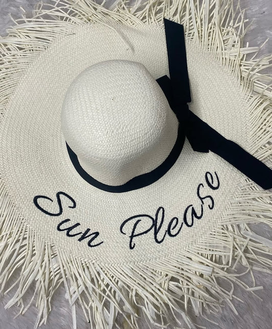 Embroidery lettering wide brim sun beach Hat