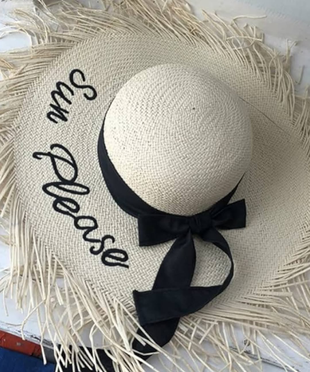 Embroidery lettering wide brim sun beach Hat