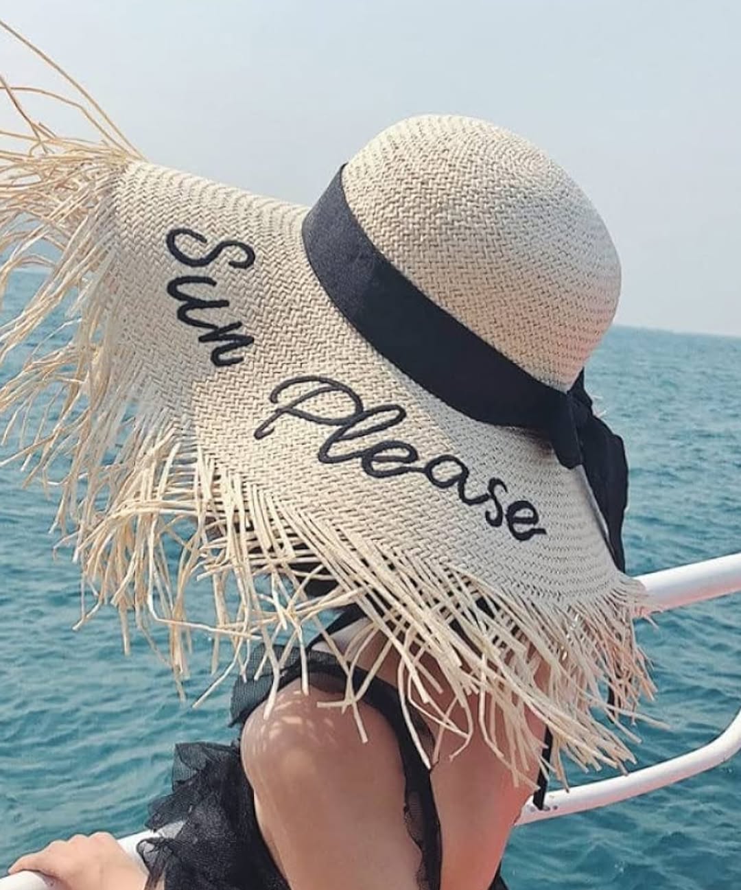 Embroidery lettering wide brim sun beach Hat
