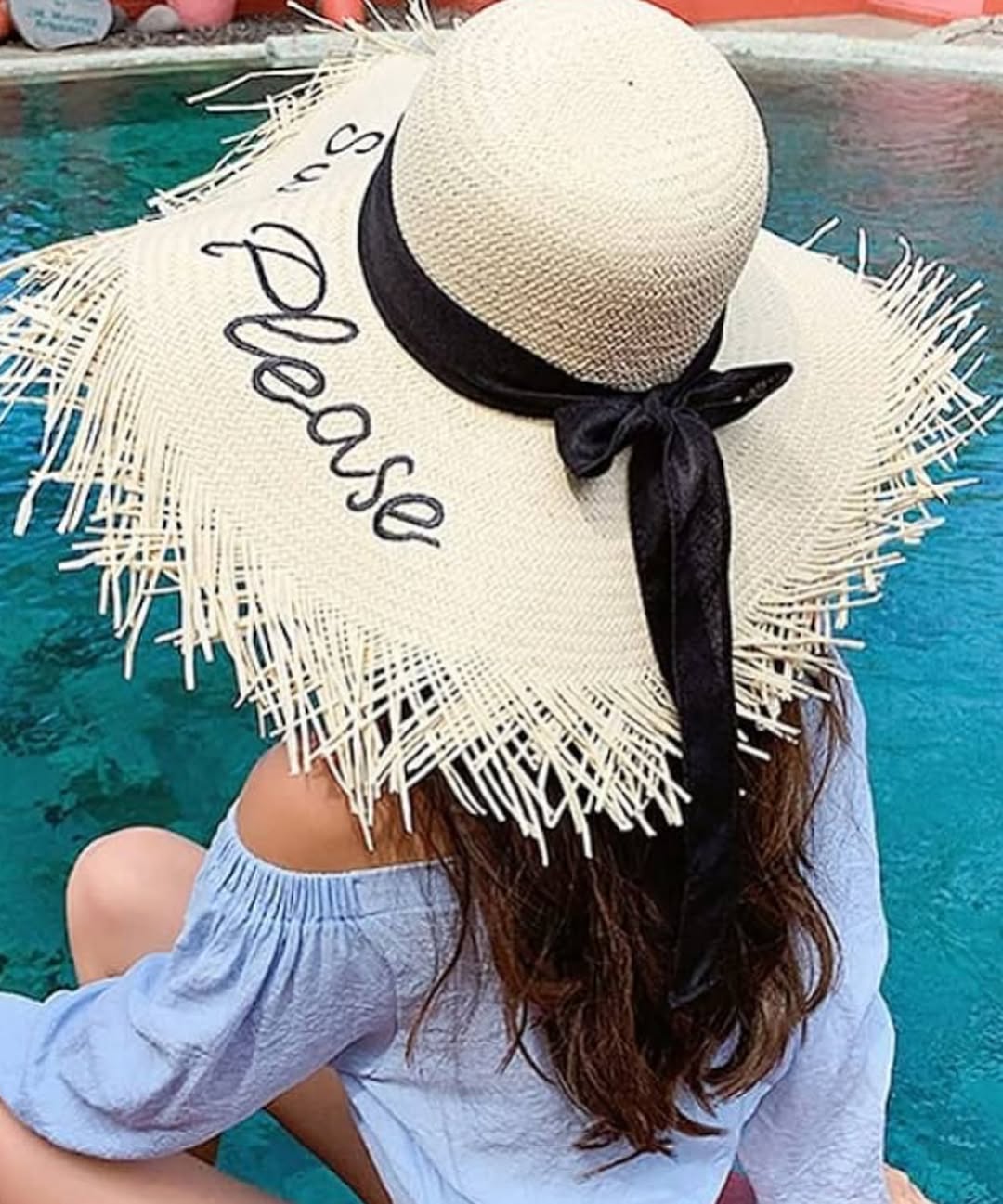 Embroidery lettering wide brim sun beach Hat