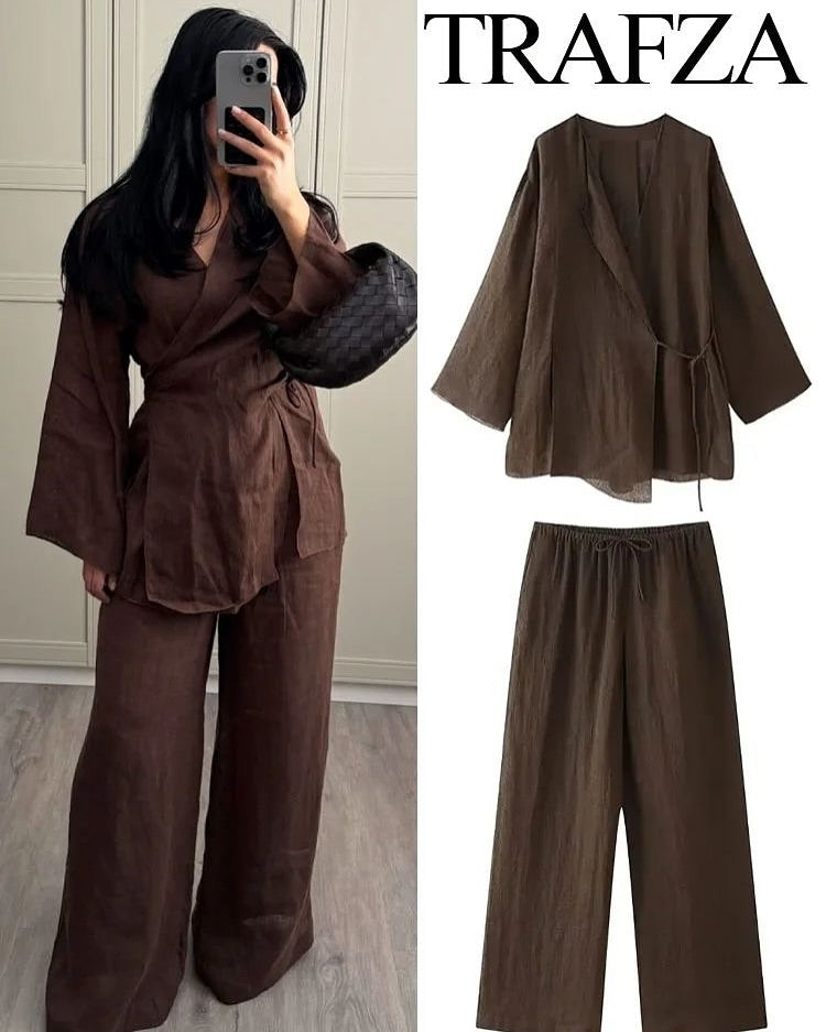 Linen Surplice Kimono Coord Set