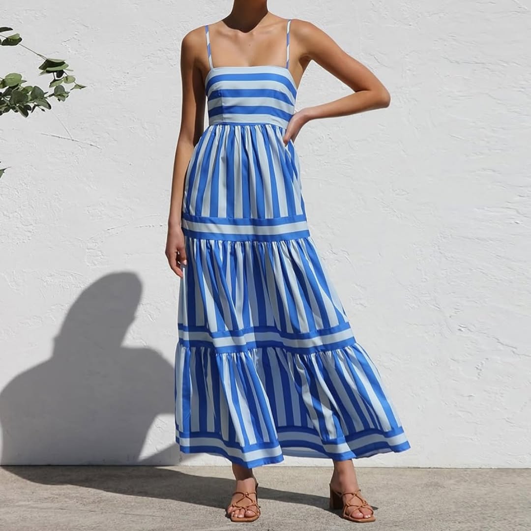 Lola Striped Back Smocked Maxi Dress