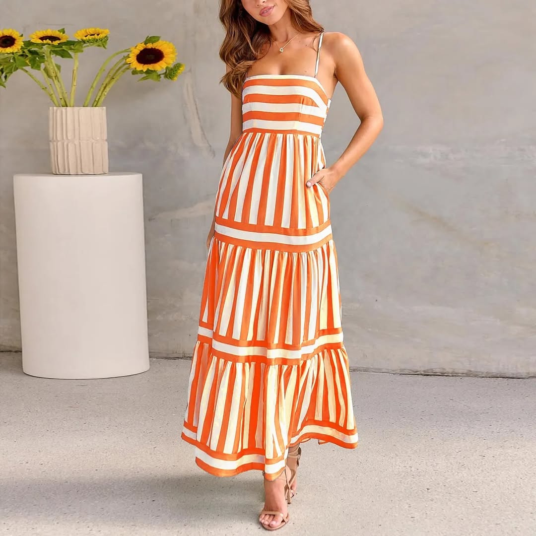 Lola Striped Back Smocked Maxi Dress