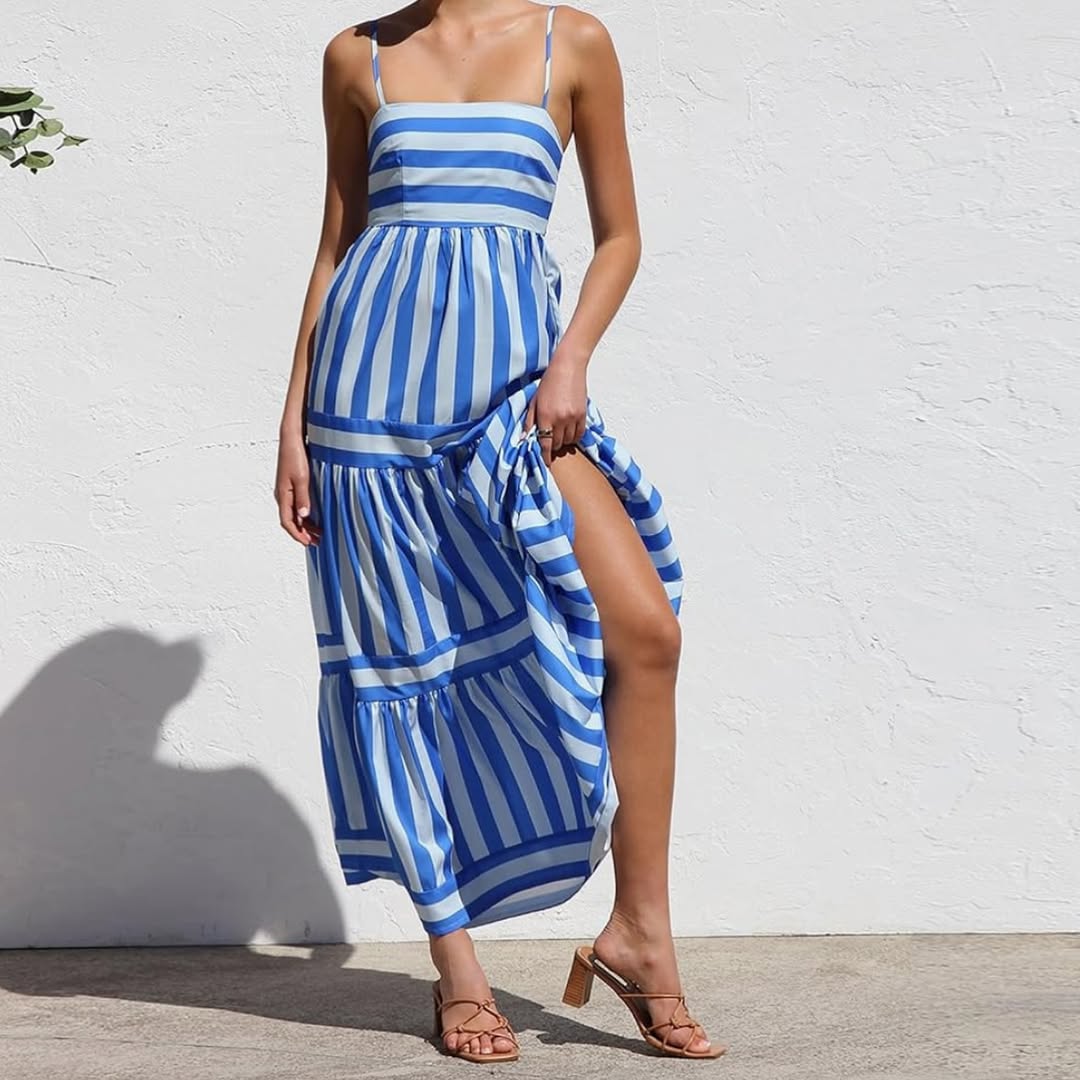 Lola Striped Back Smocked Maxi Dress