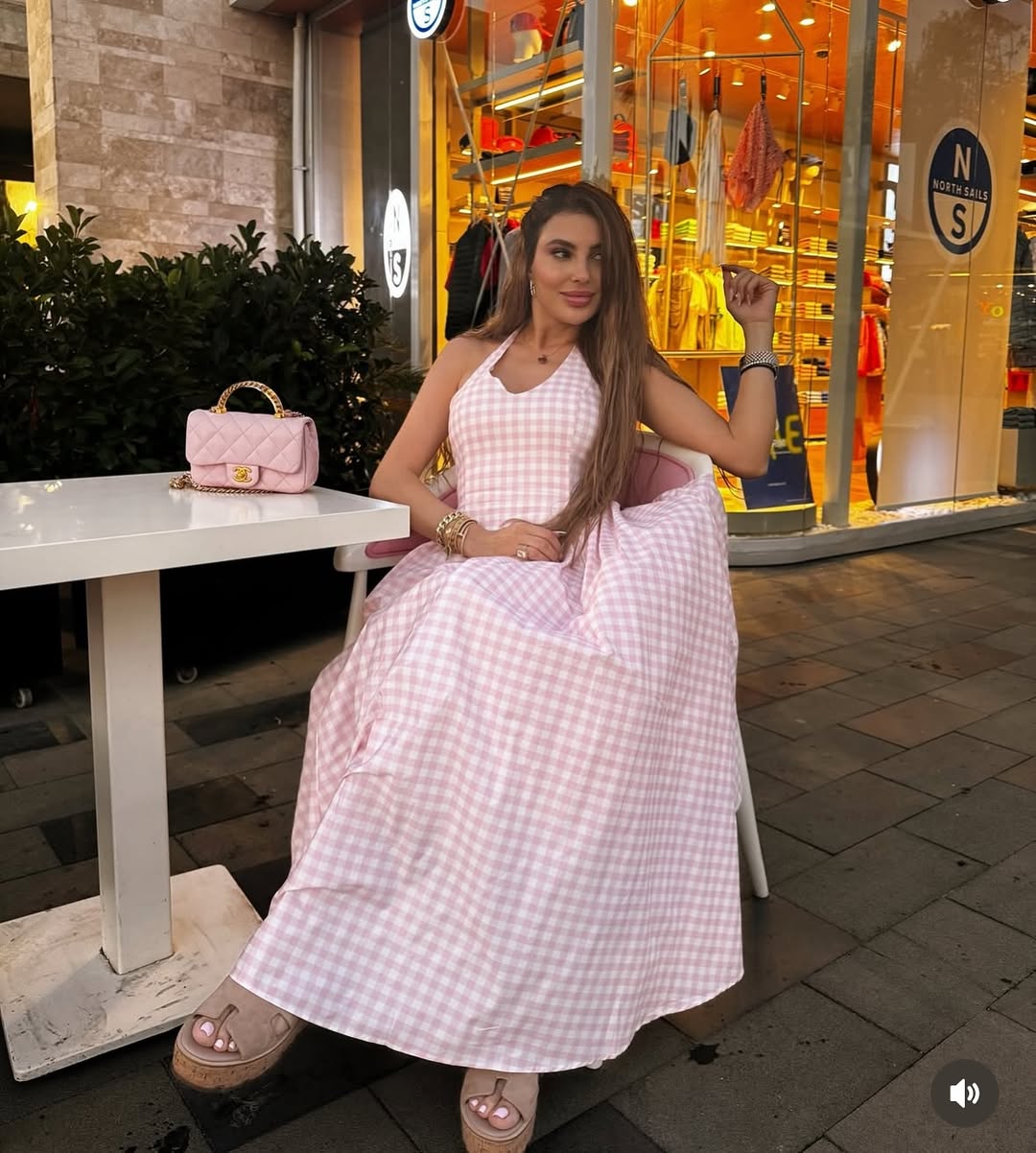 Luxe Anee Halter Neck Long Flaired Gingham Maxi Dress