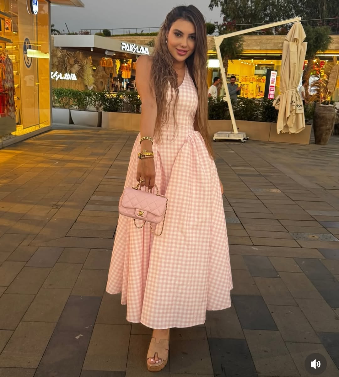 Luxe Anee Halter Neck Long Flaired Gingham Maxi Dress