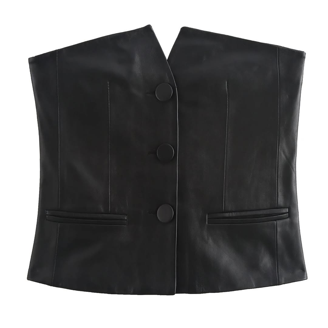 PU Leather Tube Vest Top & Slit Skirt Coord Set
