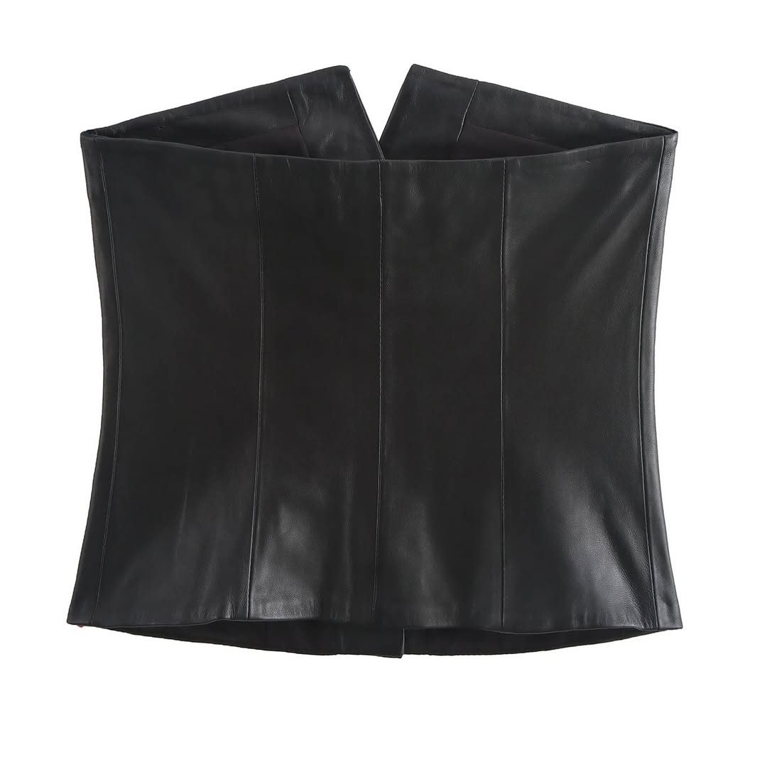 PU Leather Tube Vest Top & Slit Skirt Coord Set