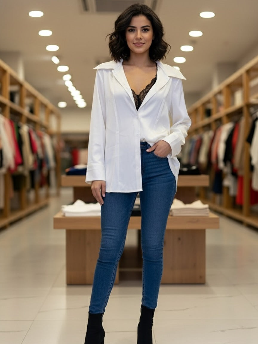 Satin shirt with fancy bralet attached