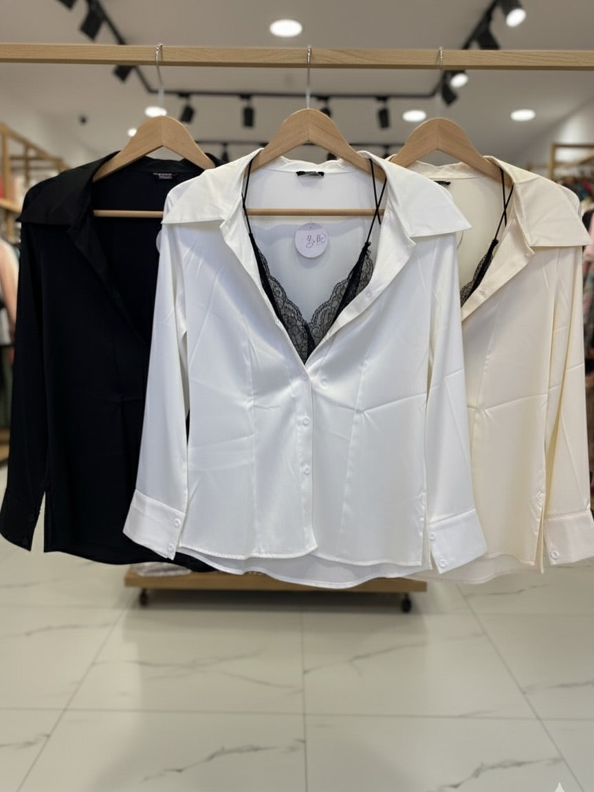Satin shirt with fancy bralet attached