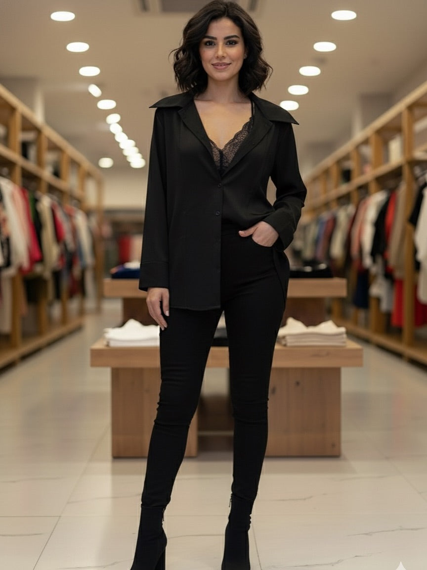 Satin shirt with fancy bralet attached