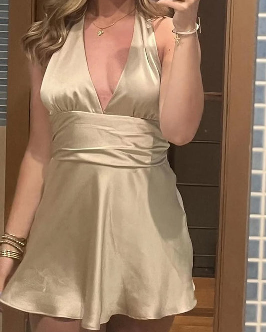 Halter Back Bow Tie Mini Dress