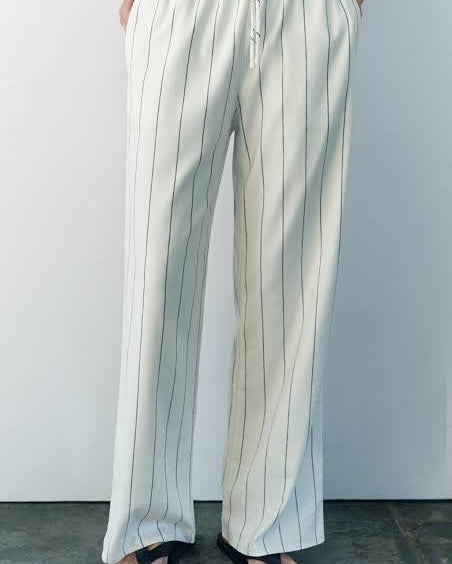 Striped Deep Cowl Neck Top & Wide Leg Pant Coord Set