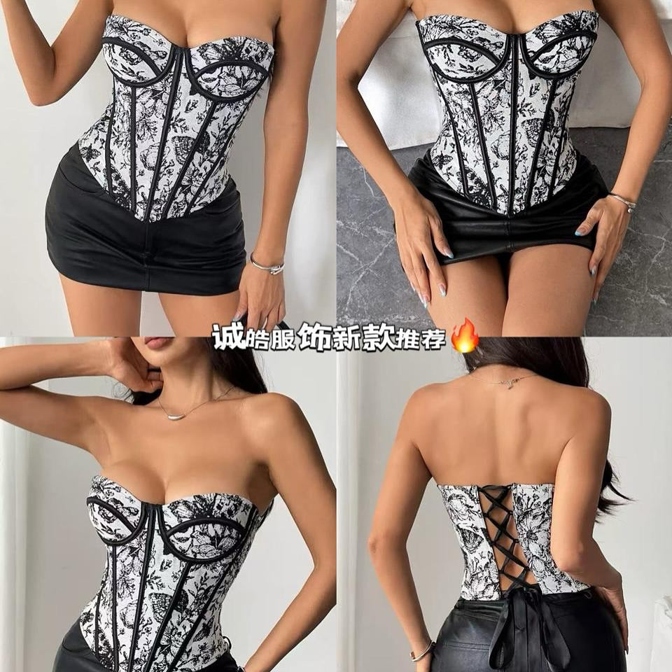 Jacquard Corset Tube Top