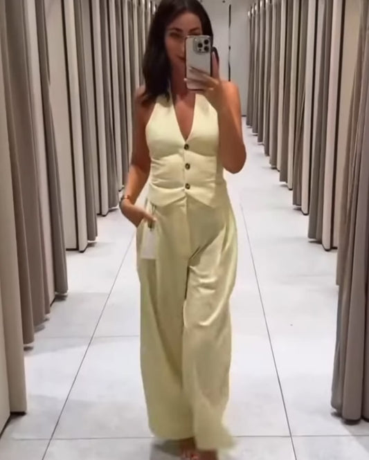 Delphi Halter Waistcoat with Double Pleat Trouser Set