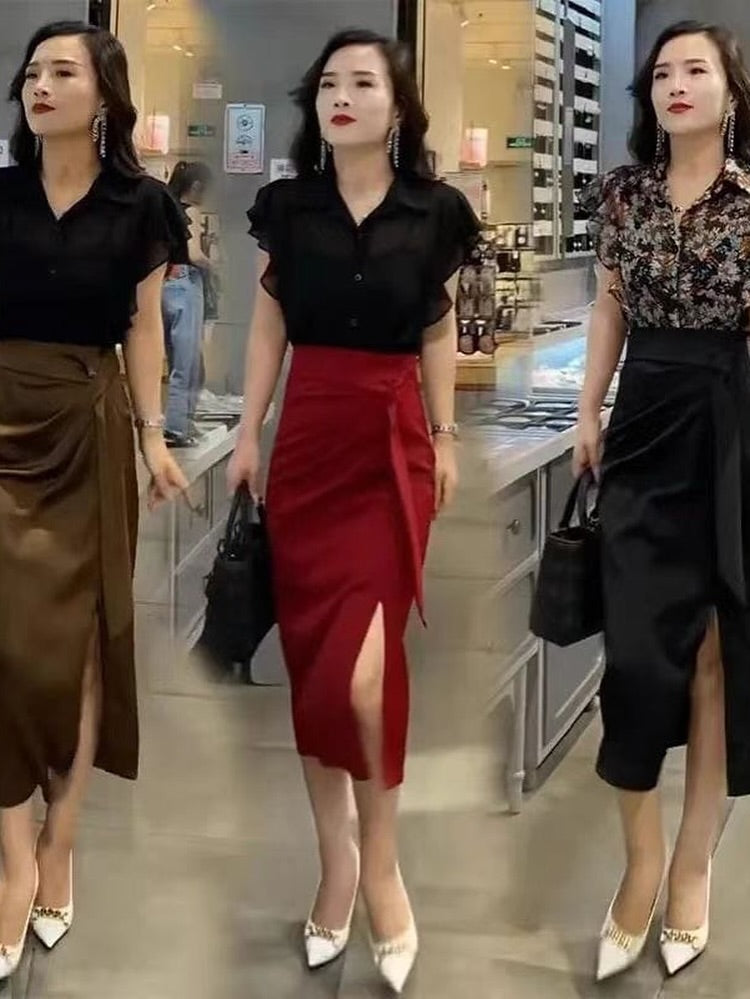 High-Waisted Midi Skirt with Stylish Side Slit
