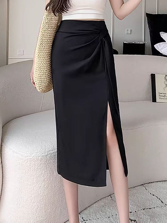 High-Waisted Midi Skirt with Stylish Side Slit