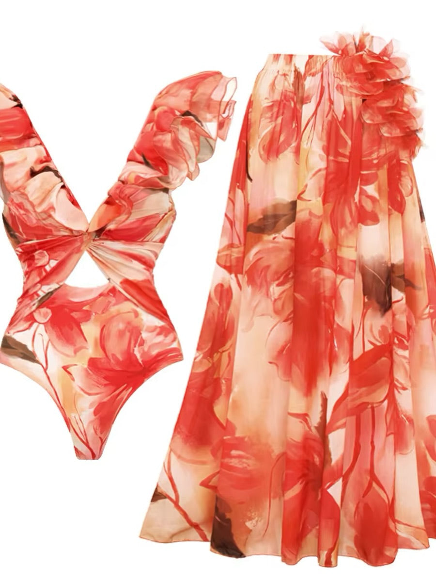 Saffron Dance Duo Monokini with Skirt Set
