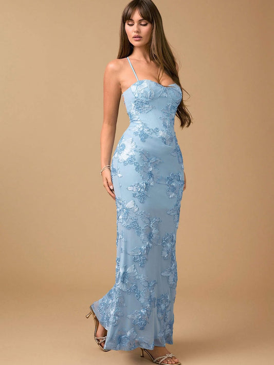 Émeline Floral Appliqué Corset Maxi Dress