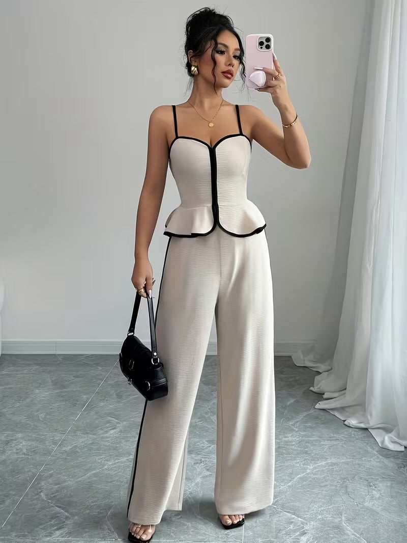 Elegant Contrast Camisole And Long Pants Set