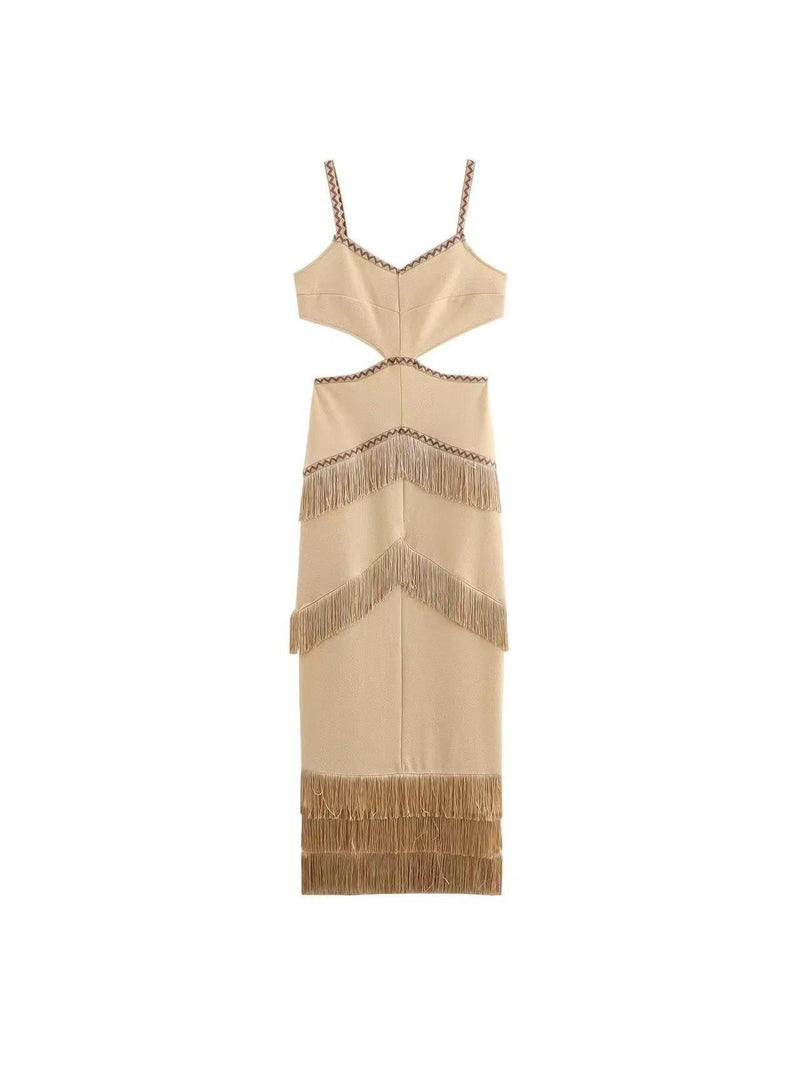 Spaghetti Strap Cutout Tassel Dress