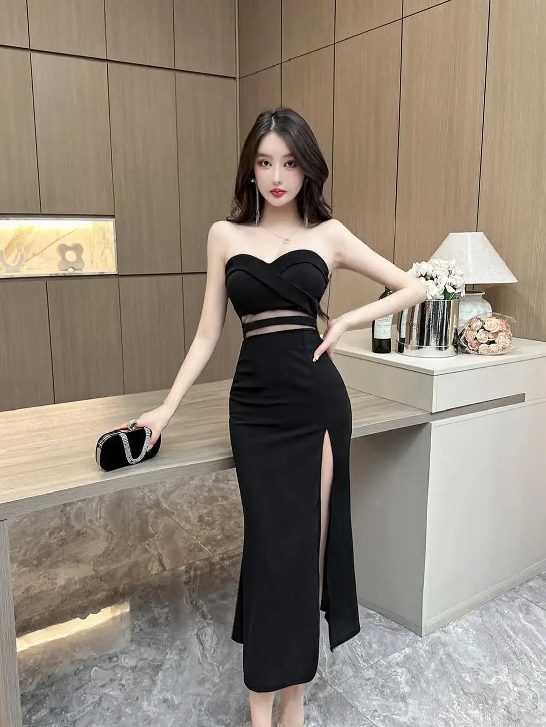 Strapless Bandeau Split Dress