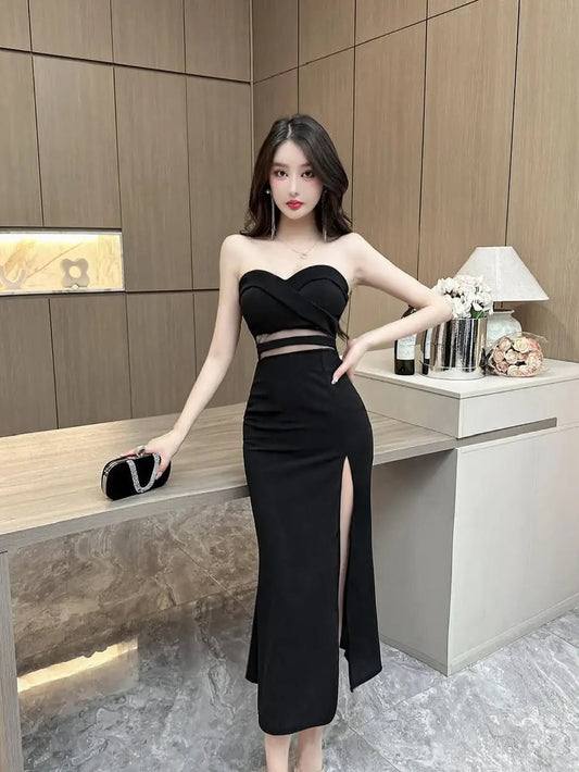 Strapless Bandeau Split Dress