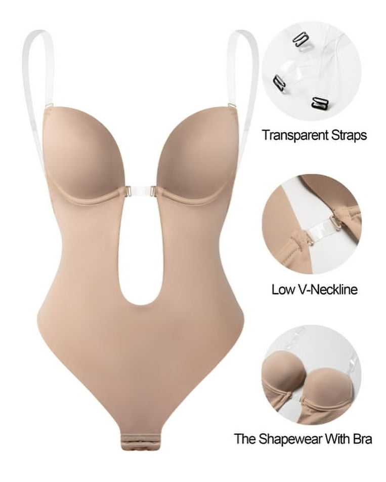 Strapless Bodysuit for Backless Deep neck Dress Bra Shapewear