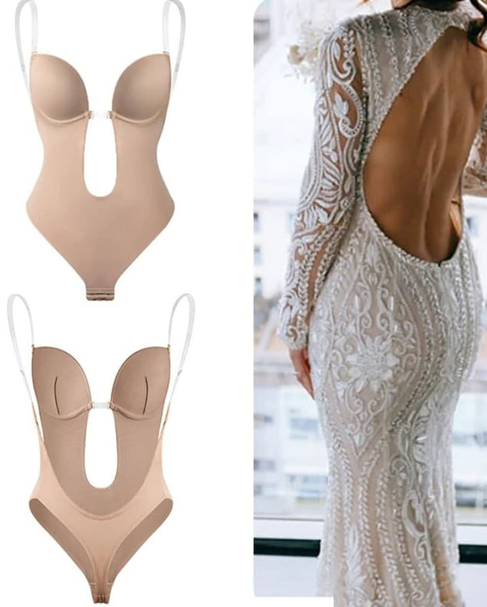 Strapless Bodysuit for Backless Deep neck Dress Bra Shapewear