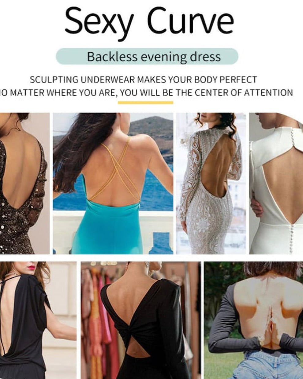 Strapless Bodysuit for Backless Deep neck Dress Bra Shapewear